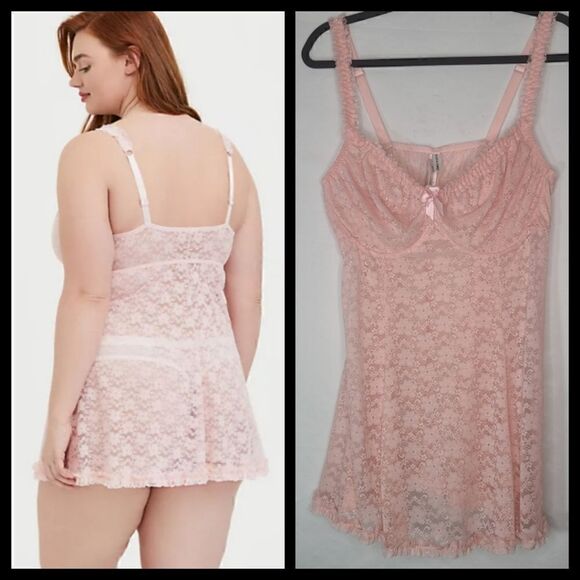 1X 14W 16W Pink Lace Babydoll Torrid Underwire - Picture 2 of 11